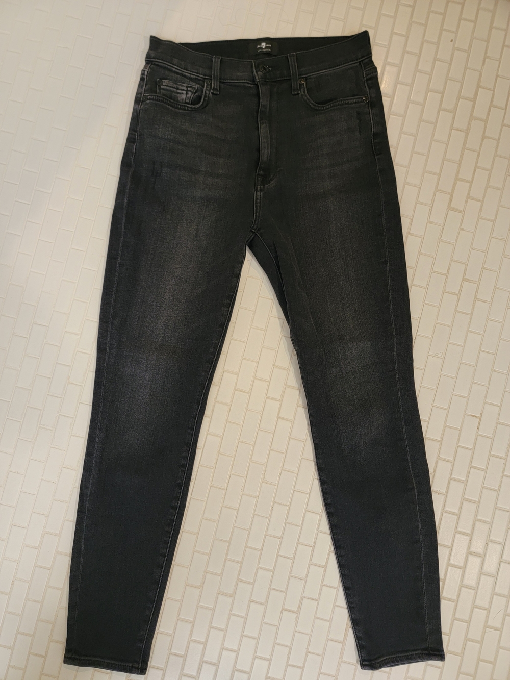 7 For All Mankind High Waist Black Crystal Ankle Skinny Jeans Size 27